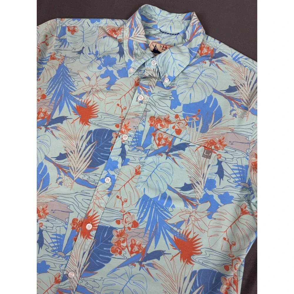 Lot of 2 Huk Fishing Shirts Mens Large Short Sleeve Button Down Floral Tropical - Picture 8 of 16